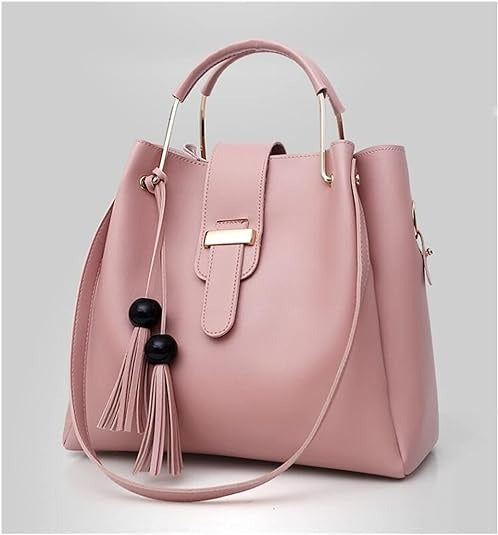 Pink Tassel Shoulder Bag Set - 3 Pieces