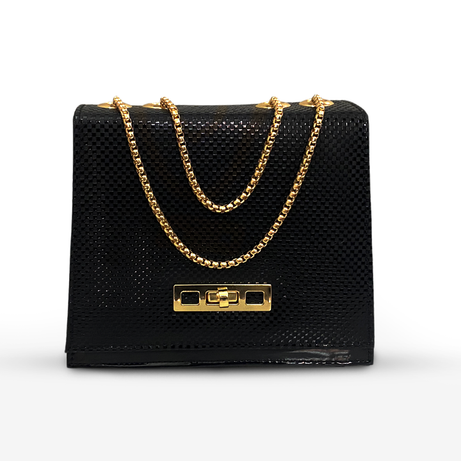 Elegan Black Shoulder Bag with Golden Chain Strap